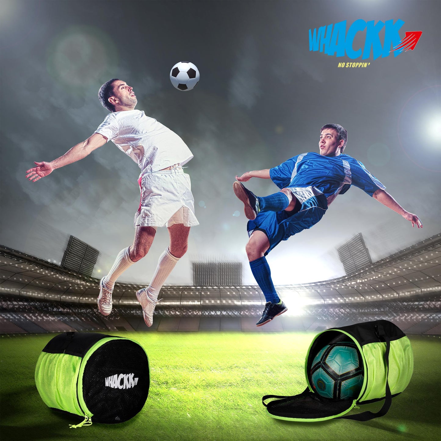 Kick Soccer Green Black Football Equipment Bags|Basketball Volleyball Bags |Adjustable Strap Backpack |Easy Access Pocket Mesh Bottle Holders | Ball Bag |Kitbag |Bag