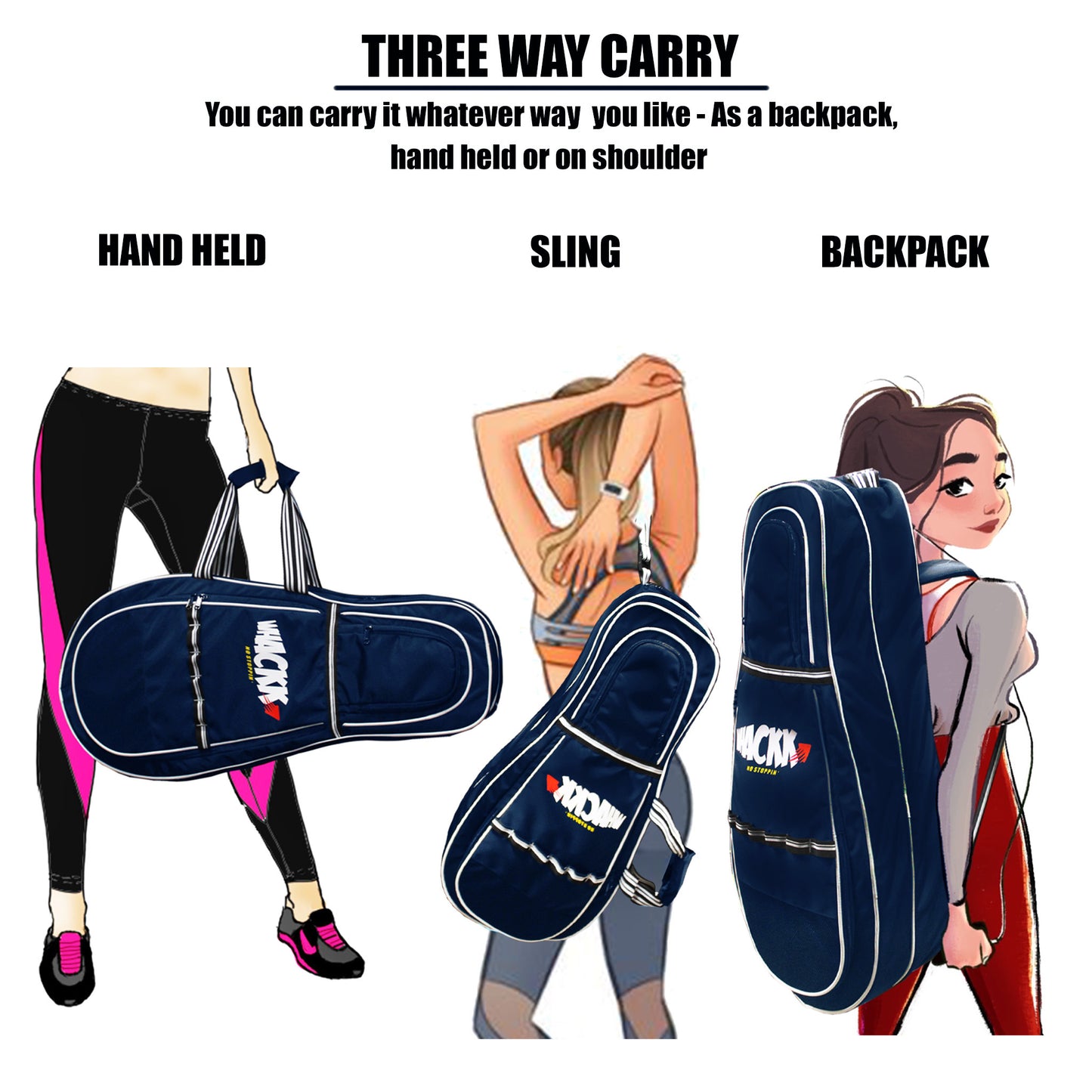 Smash 37L Navy| Unisex Lightweight Tennis Badminton Squash Equipment Cover Kit Bag Shoe Pocket | Air Ventilated Pocket for Wet Clothes | 4T 6B Racket | Backpack & Duffel