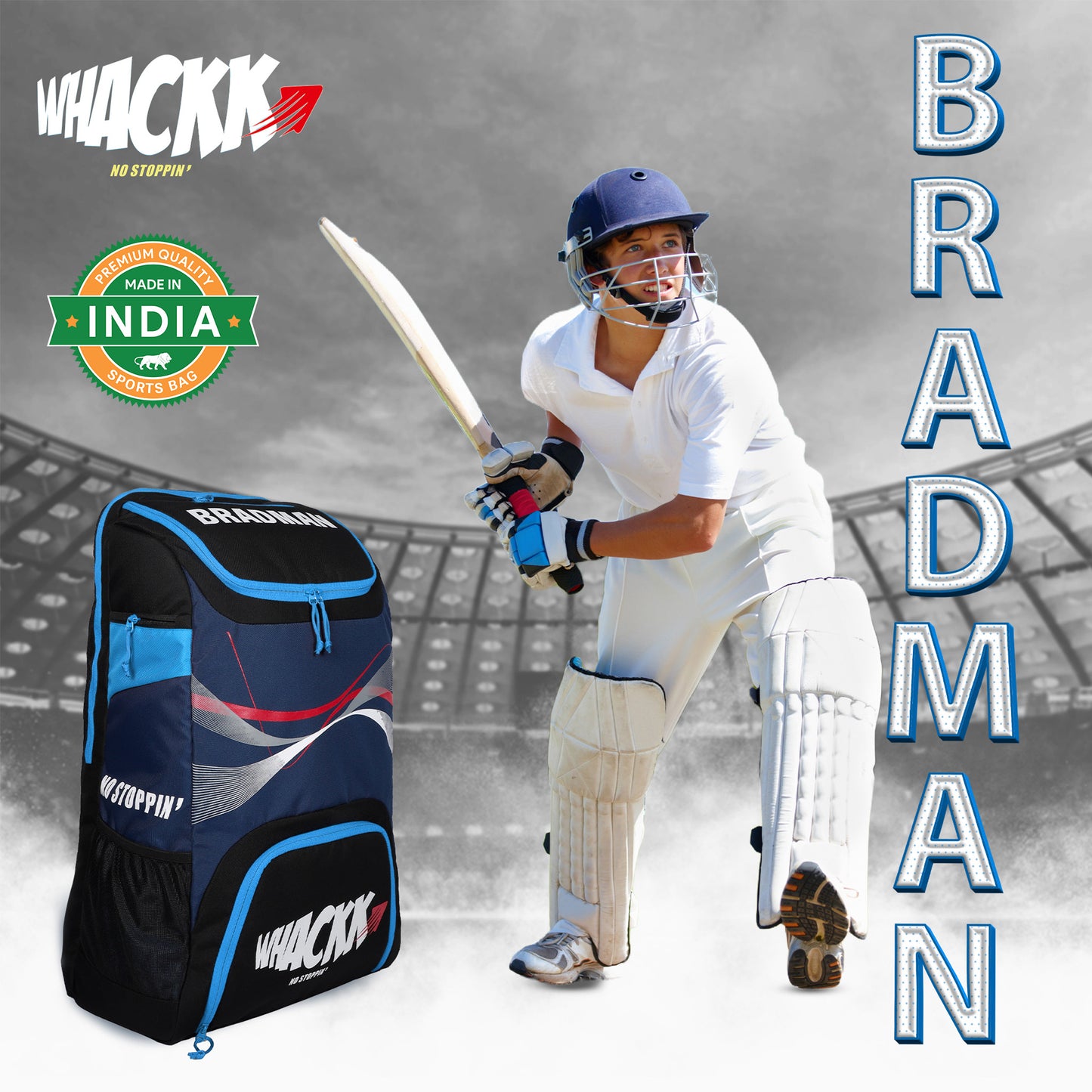 Bradman Blue Navy Cricket Kitbag for Youth |Player Edition 2 Bat Pocket Shoe Pocket |Big Main Comp Fit 15.5 inch Leg Pad |Bottle Holders |Easy Access Pocket