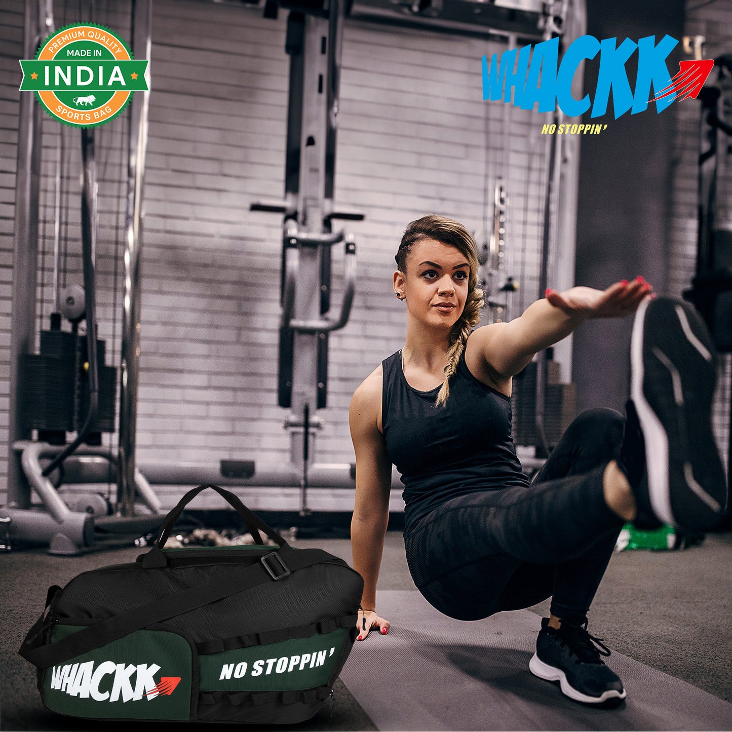 Arnold 40L Green Black |Gym Fitness Sports Workout Training Sports Travel Duffle Bag with Separate Shoe Pocket | Wet Dry Pocket | Multipurpose |Unisex | Lightweight | Kitbag |for Men Women
