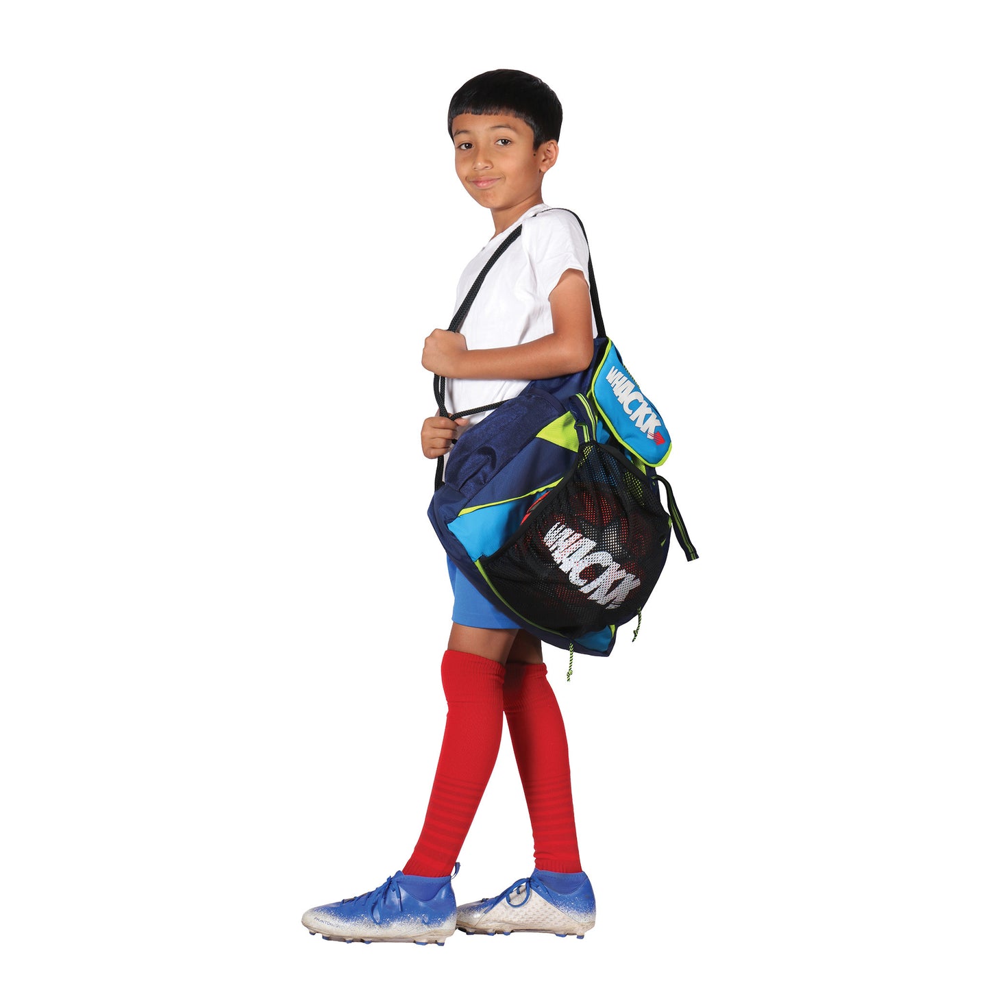 Storm Soccer Blue Football Equipment Bag | Sports Men Boys Drawstring Backpack | Mobile Bottle Holder Pocket | Gym Bag
