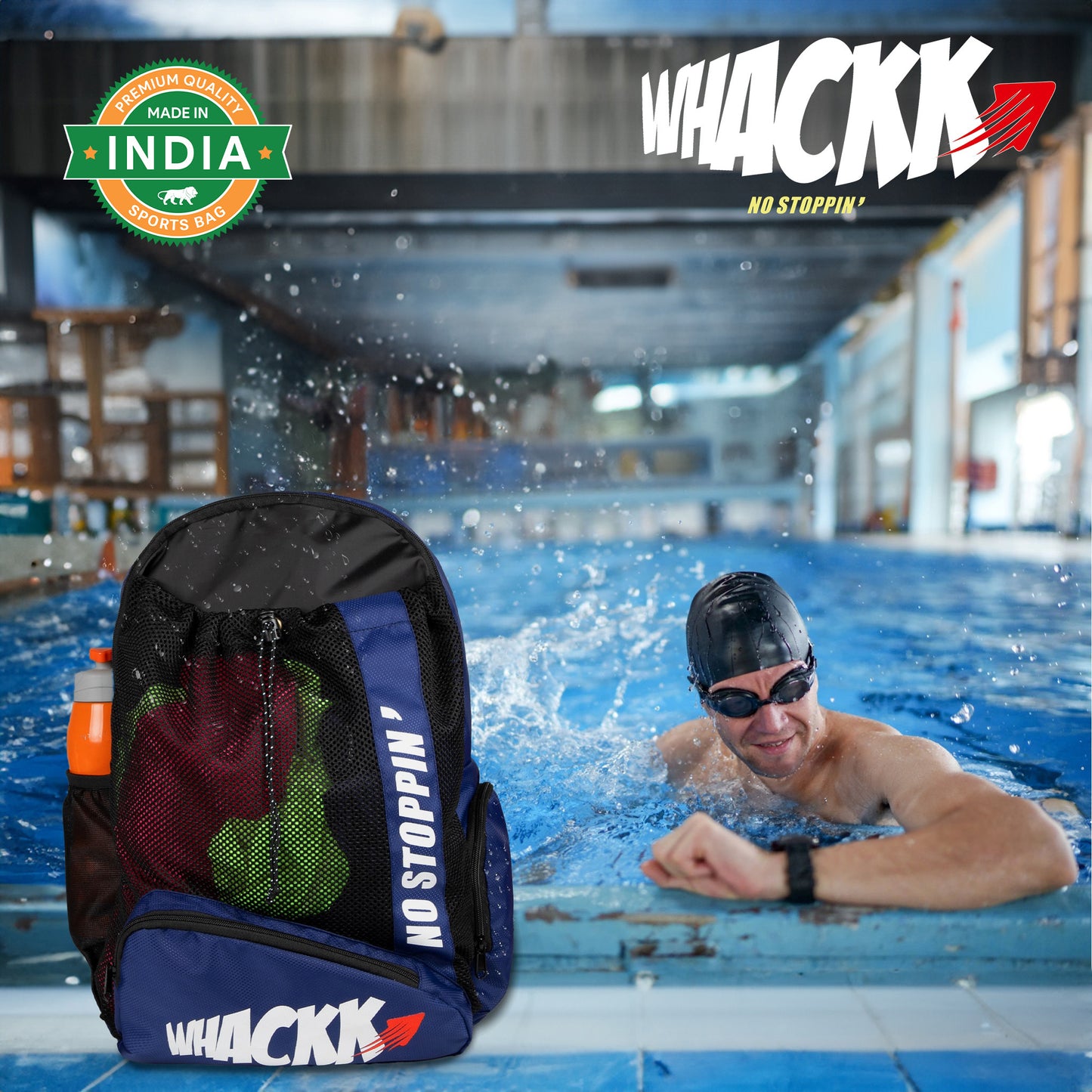 Dolphin Navy Black 26L Unisex Swimming Gym Equipment Backpack |Diving Surfing Sports Bag|Separate Wet Dry Compart|Pocket for Cap & Goggles|Lightweight|Water Resistant|for Men Women