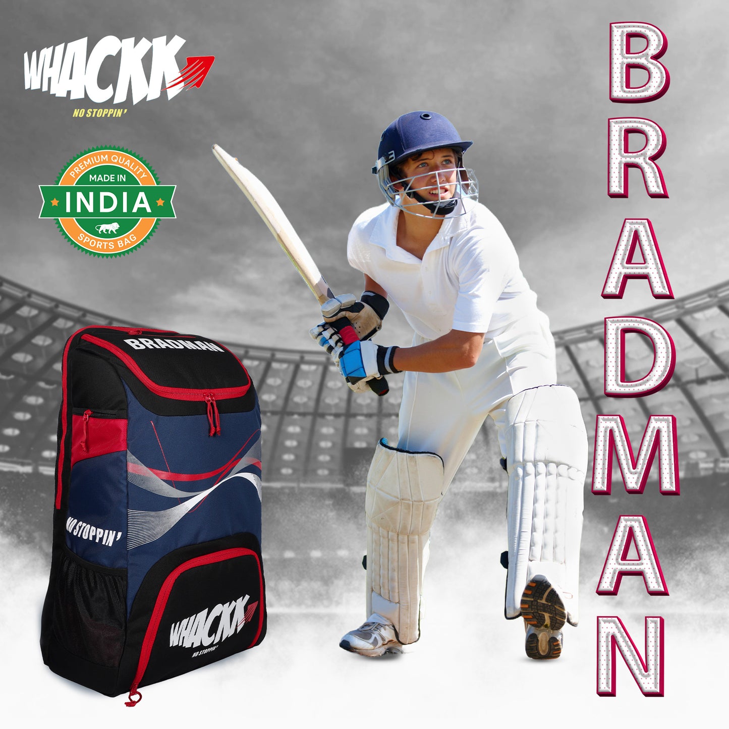 Bradman Blue Red Cricket Kitbag for Youth |Player Edition 2 Bat Pocket Shoe Pocket |Big Main Comp Fit 15.5 inch Leg Pad |Bottle Holders |Easy Access Pocket