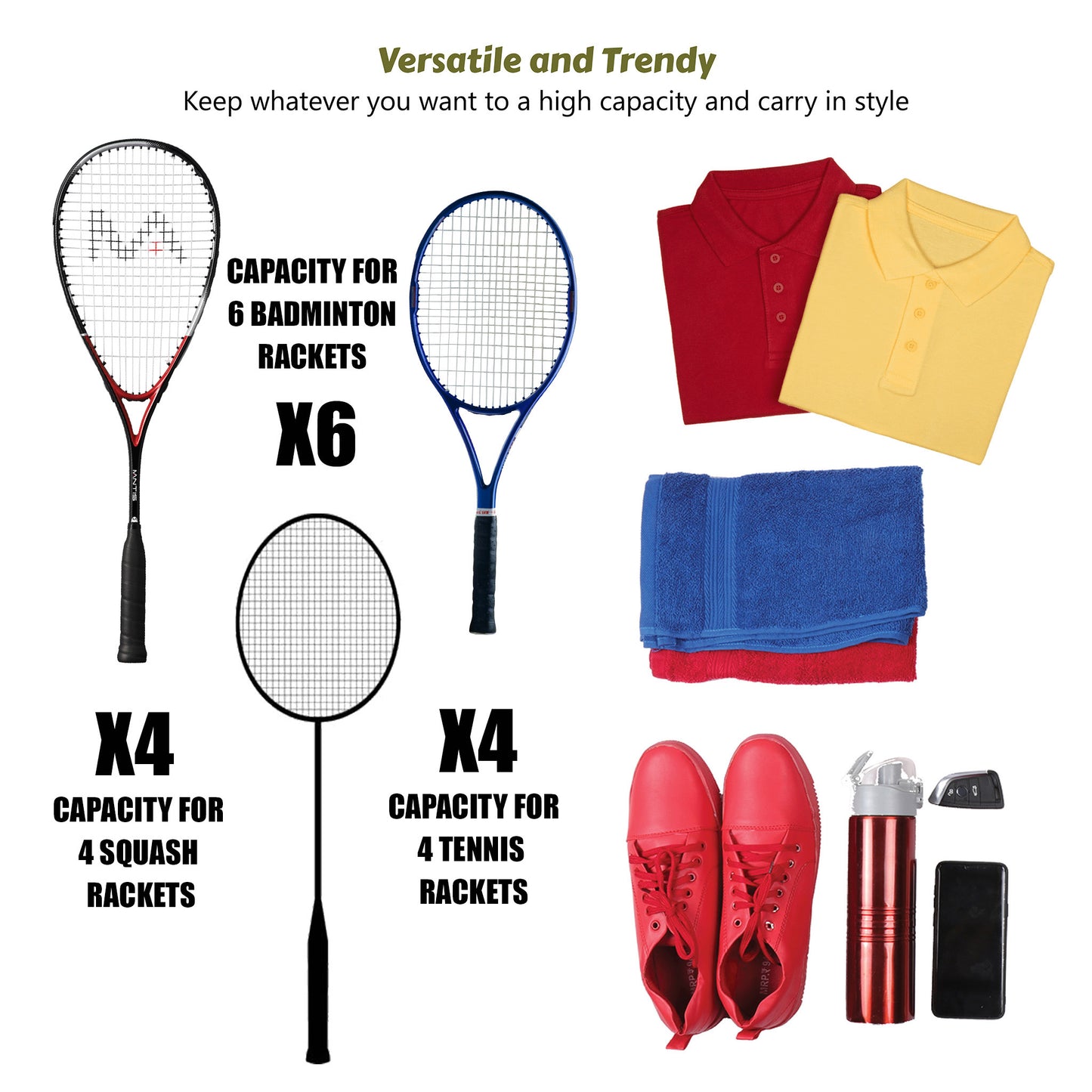Smash 37L Navy| Unisex Lightweight Tennis Badminton Squash Equipment Cover Kit Bag Shoe Pocket | Air Ventilated Pocket for Wet Clothes | 4T 6B Racket | Backpack & Duffel