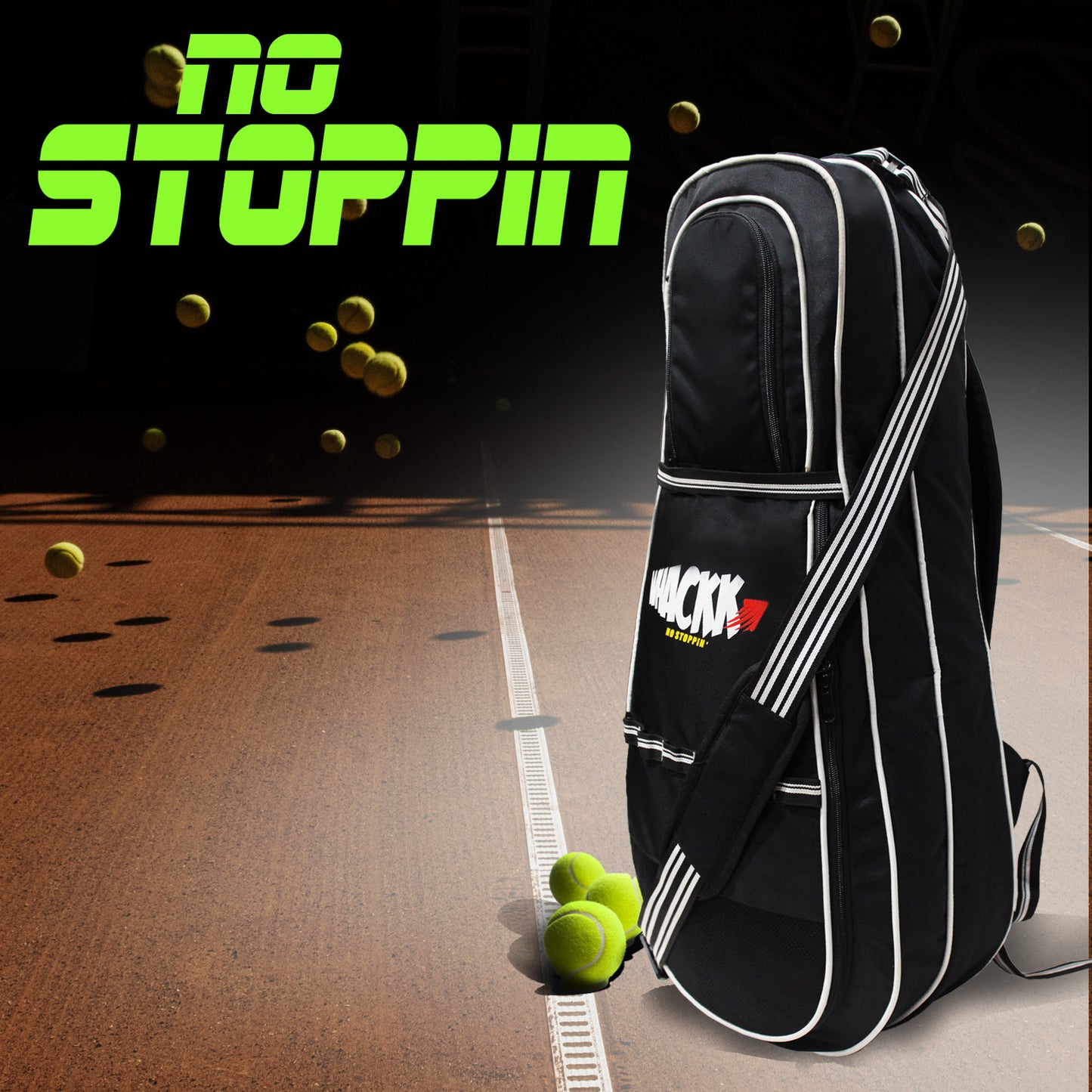 Smash 37L Black | Unisex Lightwieght Tennis Badminton Squash Equipment Cover Kit Bag Shoe Pocket | Air Ventilated Pocket for Wet Clothes | 4T 6B Racket | Backpack & Duffel