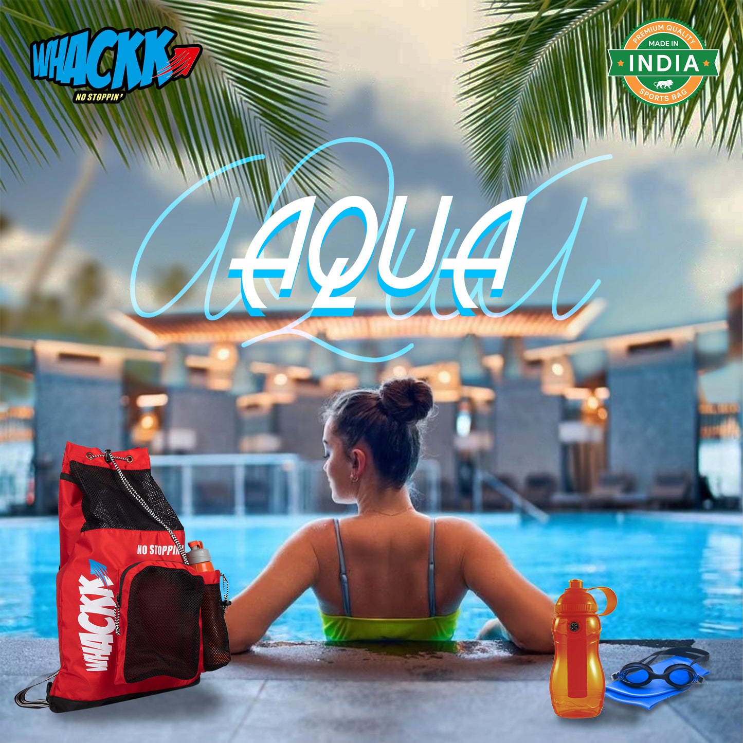 Aqua Red Black Unisex Swimming Equipment Bag|Water Sports|Dry Bags|Wet Pocket|Accessories|Beach Bag|Storage Swim Gym Gears|Drawstring Backpack|Netball Backpack|Pocket for Cap and Goggles