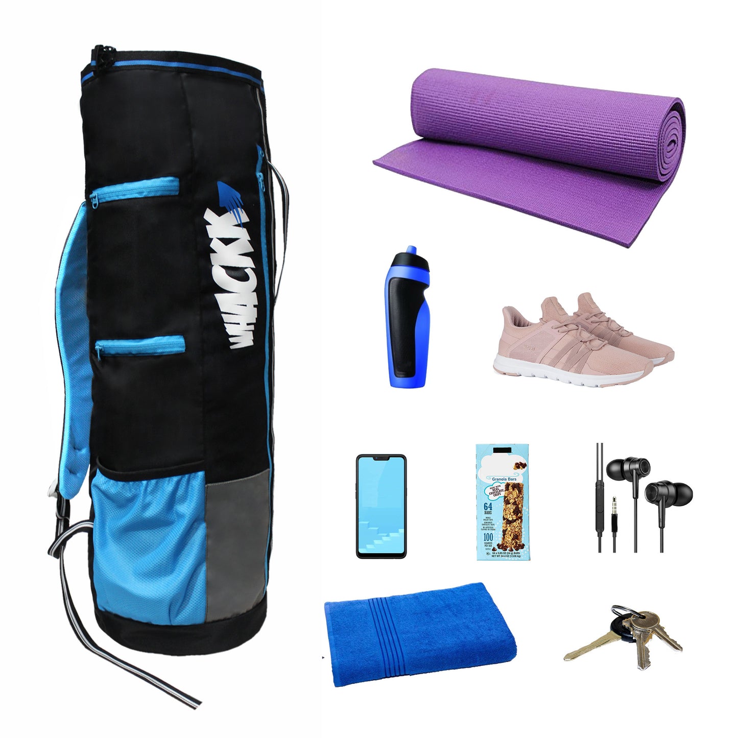 Brute Black Blue Grey Unisex Yoga Aerobics Gym Mat Bags Air Ventilated Pocket for Shoes, Front & Top Open, Carry Way with 3-Way Options i.e. Backpack, Holdable or with a Loop