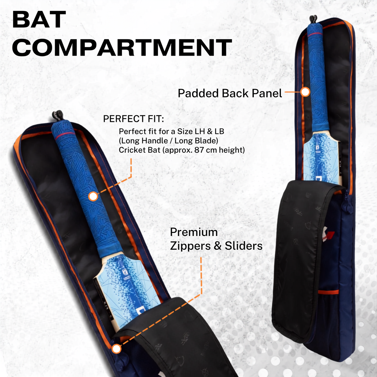 WHACKK Hayden Cricket Bat Cover Padded Orange | Premium Full Size Polyester Bat Sleeve with Carry Handle | Protective Cover for Wooden & Plastic Cricket Bats