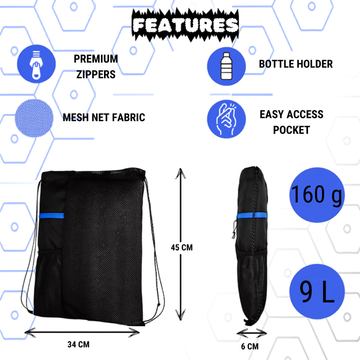 WHACKK Joss Sports Bag Black | Multipurpose Duffle Bag with Shoe Compartment & Shoulder Strap | Lightweight Gym, Sports & Travel Bag for Men & Women