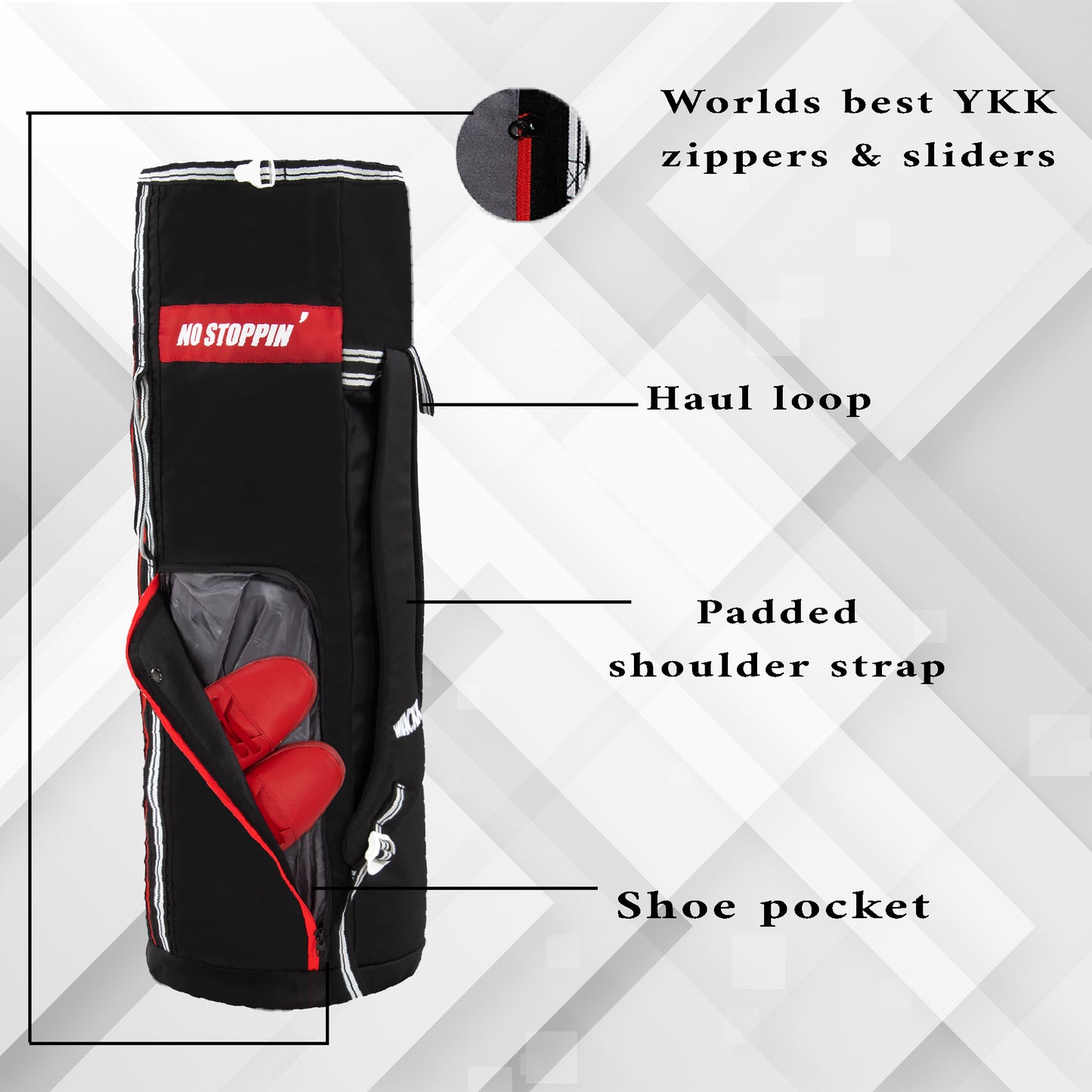 Brute Black Grey Red Unisex Yoga Aerobics Gym Mat Bags Air Ventilated Pocket for Shoes, Front & Top Open, Carry Way with 3-Way Options i.e. Backpack, Holdall or with a Loop