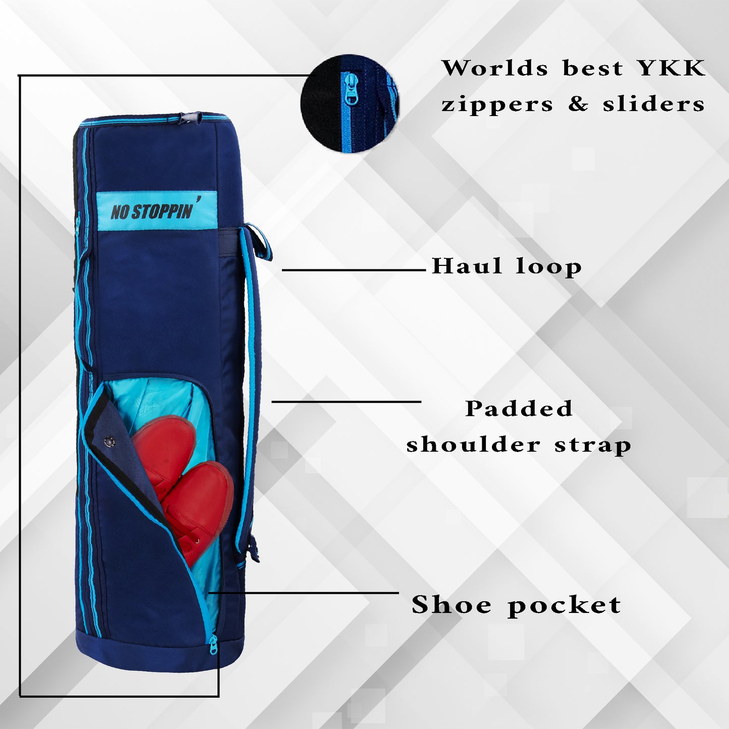 Brute Navy Blue Black Unisex Yoga Aerobics Gym Mat Bags Air Ventilated Pocket for Shoes, Front & Top Open, Carry Way with 3-Way Options i.e. Backpack, Holdall or with a Loop