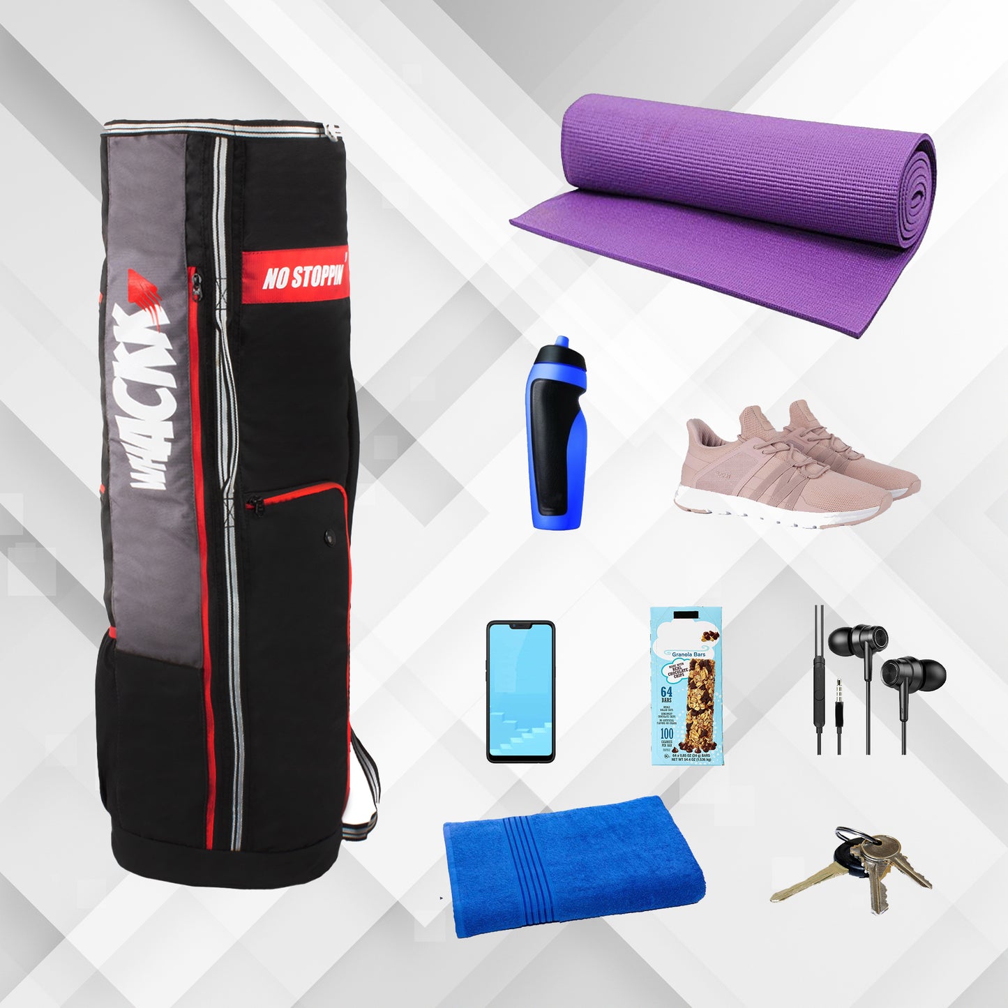 Brute Black Grey Red Unisex Yoga Aerobics Gym Mat Bags Air Ventilated Pocket for Shoes, Front & Top Open, Carry Way with 3-Way Options i.e. Backpack, Holdall or with a Loop