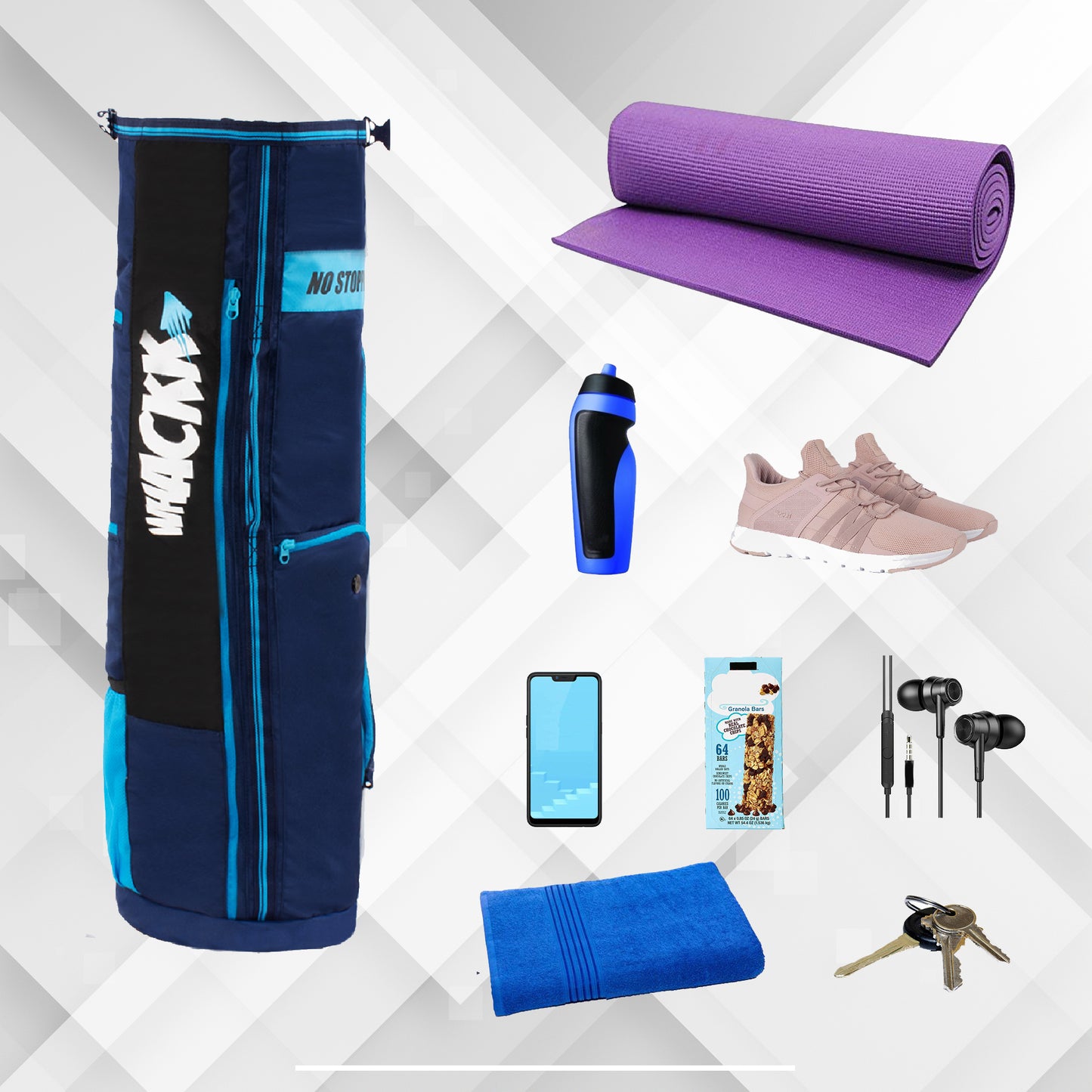 Brute Navy Blue Black Unisex Yoga Aerobics Gym Mat Bags Air Ventilated Pocket for Shoes, Front & Top Open, Carry Way with 3-Way Options i.e. Backpack, Holdall or with a Loop