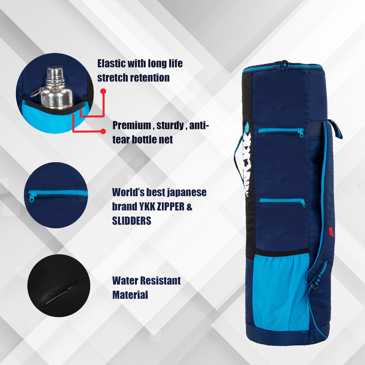 Brute Navy Blue Black Unisex Yoga Aerobics Gym Mat Bags Air Ventilated Pocket for Shoes, Front & Top Open, Carry Way with 3-Way Options i.e. Backpack, Holdall or with a Loop