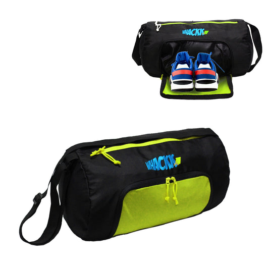 WHACKK Track Gym Bag for Men & Women | Fluorescent Green Sports Duffle Bag with Shoe Compartment | Lightweight Gym, Workout & Weekend Travel Duffel