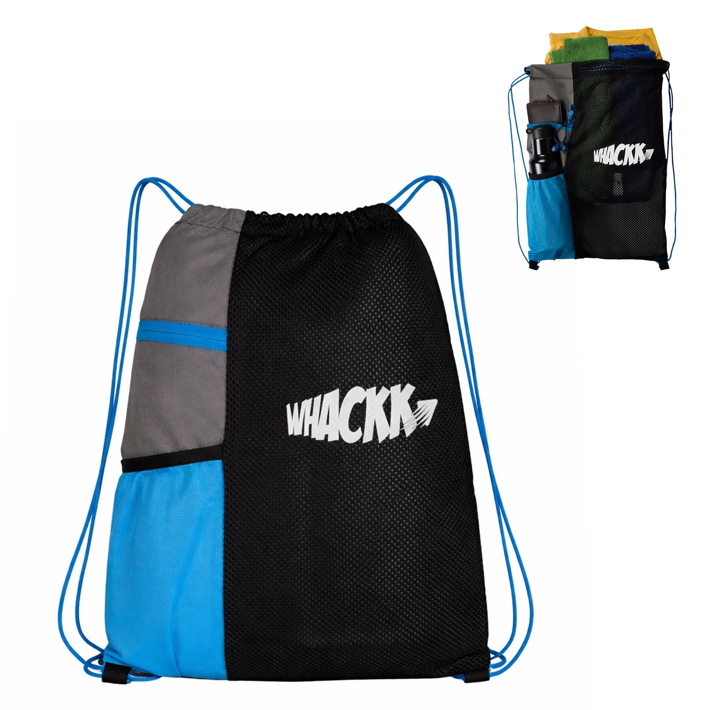 Joss Blue Grey 9L|Sports Bag|Swimming Equipment Bags|Netball Bags|Dry Bags|Drawstring Bag for Shoes & Clothes|Sports Gear|Accessory Pocket |Gym Bag |Tuition Bag|1 Bottle Holder