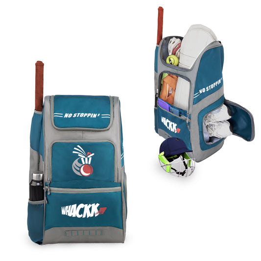 WHACKK Dev 65L Cricket Kit Bag Blue Grey| Quick Access Design| Spacious Main Compartment| Bat Holder| Shoe/Helmet Pocket| Bottle Holder| Padded Straps