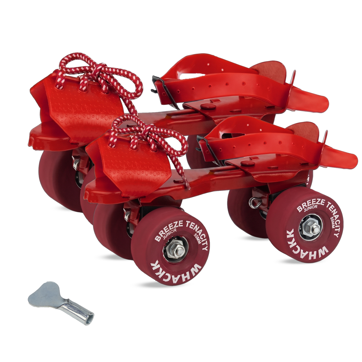 WHACKK Breeze Junior Red Roller Skates for Kids 3-6 Years |Adjustable Quad Skates | Strong Metal Frame |55 mm Rubber Wheels |Smooth Ball Bearings |Secure Buckles & Lace System