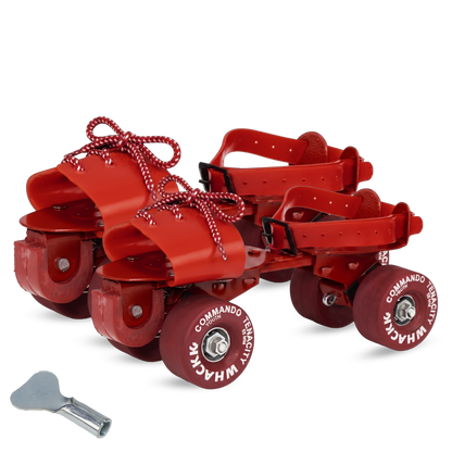 WHACKK Commando Senior Red Roller Skates |Adjustable Quad Size 21–27 cm |Front Brake |High Precision Bearings |High Grip Rubber Wheels |Comfortable Secure Fit |Ages 6+