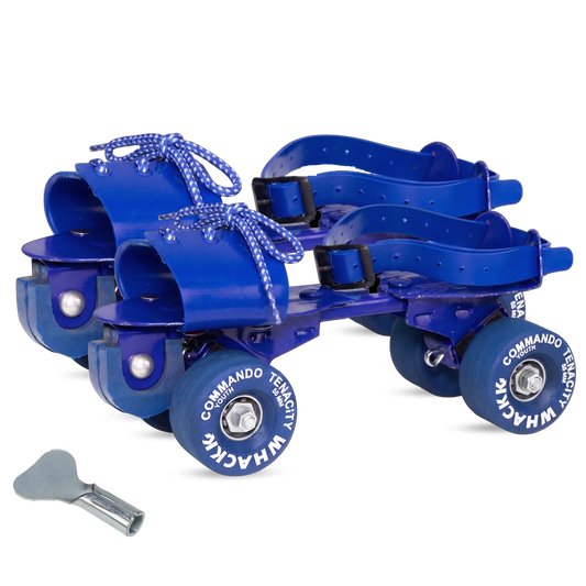 WHACKK Commando Senior Blue Roller Skates |Adjustable Quad Size 21–27 cm |Front Brake |High Precision Bearings |High Grip Rubber Wheels |Comfortable Secure Fit |Ages 6+