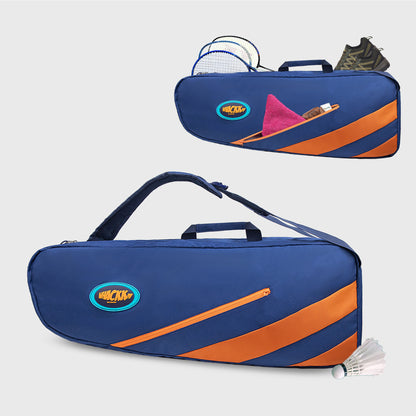 WHACKK Shot 49L Badminton Bag for Rackets, Shoes & Accessories | Dual Carry Backpack/Duffle | Heavy Padding | 2 Main Compartments | Navy Orange