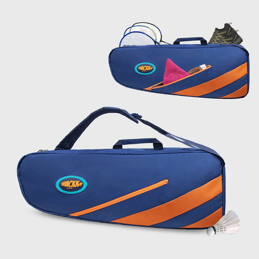 WHACKK Shot 49L Badminton Bag for Rackets, Shoes & Accessories | Dual Carry Backpack/Duffle | Heavy Padding | 2 Main Compartments | Navy Orange