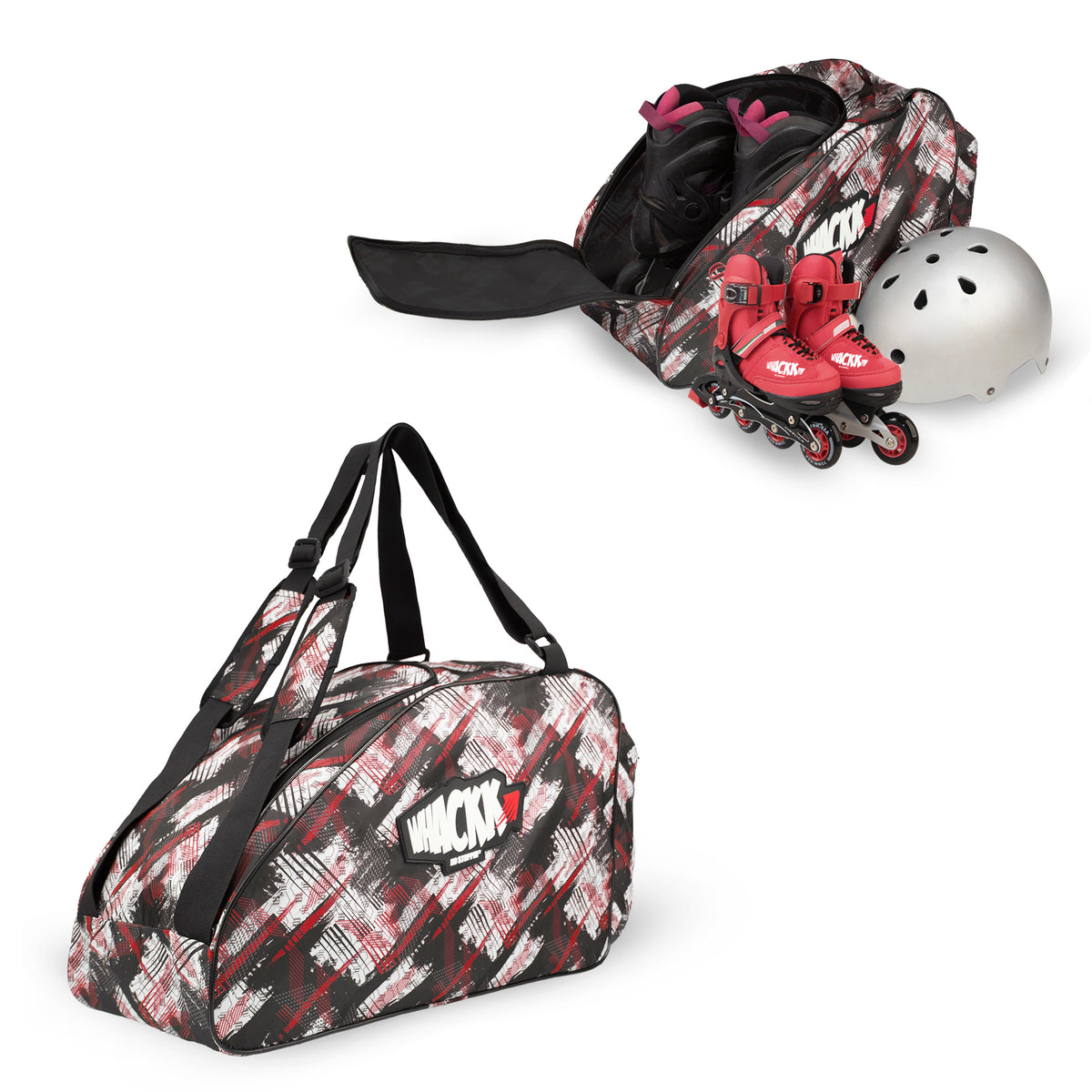 WHACKK Steezy 33L Printed Skating Bag Red | Water-Resistant Skate Backpack & Shoulder Bag with Helmet Pocket | Padded Roller Skate Bag for Kids & Adults
