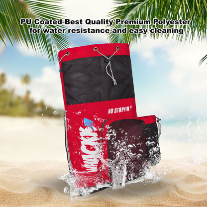 Aqua Red Black Unisex Swimming Equipment Bag|Water Sports|Dry Bags|Wet Pocket|Accessories|Beach Bag|Storage Swim Gym Gears|Drawstring Backpack|Netball Backpack|Pocket for Cap and Goggles