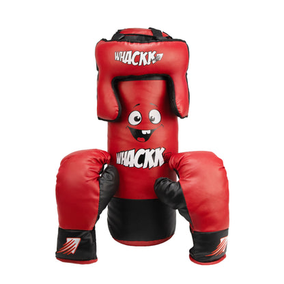 Whackk Red Junior Kids Boxing Kit with Filled Punching Bag, Gloves and Headgear Bounce-Back |Training Bag for Boys & Girls