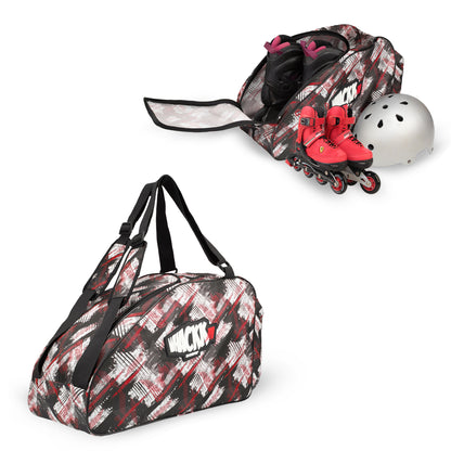 WHACKK Steezy 33L Printed Skating Bag Red | Water-Resistant Skate Backpack & Shoulder Bag with Helmet Pocket | Padded Roller Skate Bag for Kids & Adults