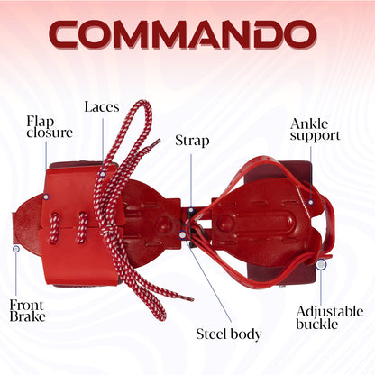 WHACKK Commando Senior Red Roller Skates |Adjustable Quad Size 21–27 cm |Front Brake |High Precision Bearings |High Grip Rubber Wheels |Comfortable Secure Fit |Ages 6+