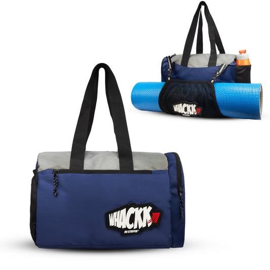Vyayam Navy Grey 22L Yoga Gym Fitness Workout Training Sports Travel Duffle Bag/Separate mat Compartment/Mesh and Zipper Pockets Multipurpose Carry Bag Lightweight Sports Kit Men Women
