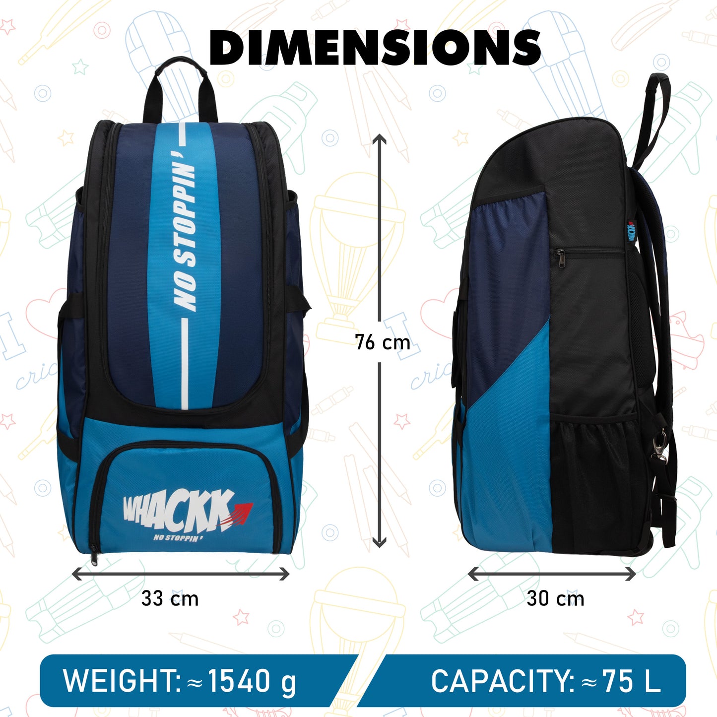 Gayle Aqua Blue Backpack Duffle Trolley Wheelie Polyester Cricket Kit Bag Adult Size 2 Bat Pocket Shoe/Helmet Pkt Main Compartment 18" Leg Pad 2 Bottle Holder Player Edition