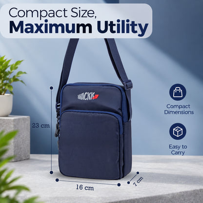 Whackk Outpace Navy Crossbody Bag | Water Resistance Side Bag, Travel Bag, Office Business Bag, Messenger Bag | Sling Bag for Men and Women Adjustable Strap