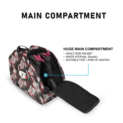 WHACKK Steezy 33L Printed Skating Bag Red | Water-Resistant Skate Backpack & Shoulder Bag with Helmet Pocket | Padded Roller Skate Bag for Kids & Adults