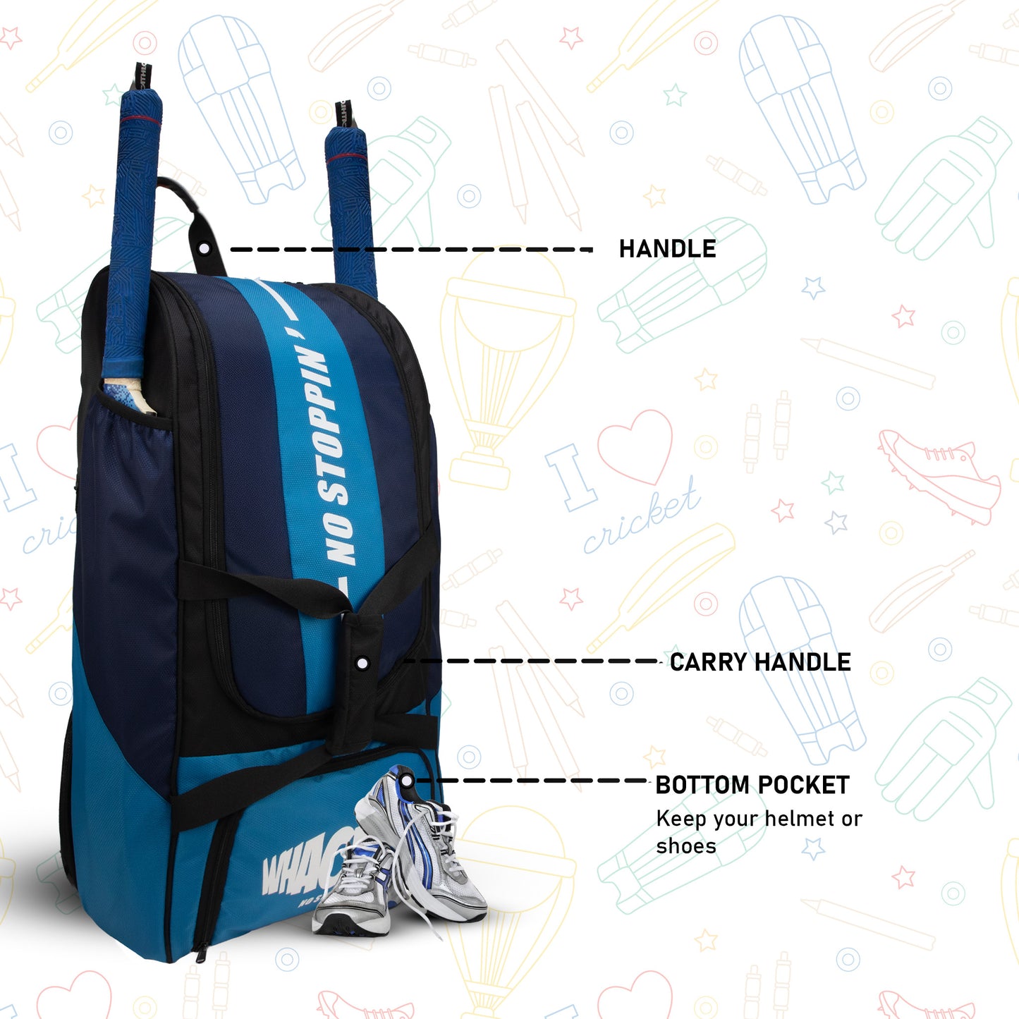 Gayle Aqua Blue Backpack Duffle Trolley Wheelie Polyester Cricket Kit Bag Adult Size 2 Bat Pocket Shoe/Helmet Pkt Main Compartment 18" Leg Pad 2 Bottle Holder Player Edition