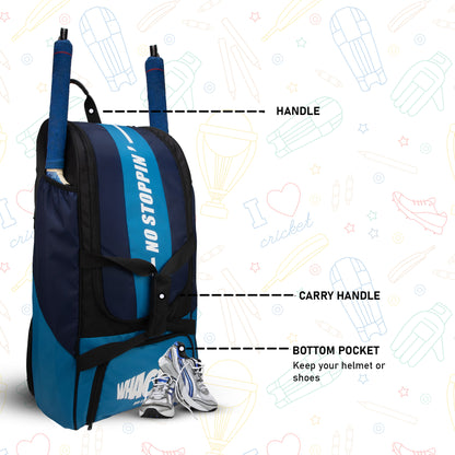 Gayle Aqua Blue Backpack Duffle Trolley Wheelie Polyester Cricket Kit Bag Adult Size 2 Bat Pocket Shoe/Helmet Pkt Main Compartment 18" Leg Pad 2 Bottle Holder Player Edition