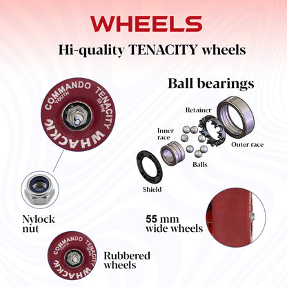 WHACKK Commando Senior Red Roller Skates |Adjustable Quad Size 21–27 cm |Front Brake |High Precision Bearings |High Grip Rubber Wheels |Comfortable Secure Fit |Ages 6+