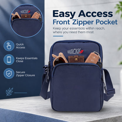 Whackk Outpace Navy Crossbody Bag | Water Resistance Side Bag, Travel Bag, Office Business Bag, Messenger Bag | Sling Bag for Men and Women Adjustable Strap