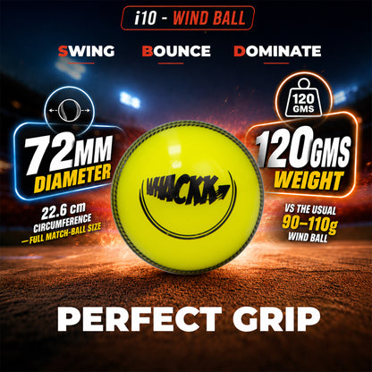 WHACKK I10 T-20 Wind Ball 72MM 120GMS Yellow Premium Color 6 | Synthetic Practice Cricket Balls | Swing Balls for Match, Training, Indoor, Outdoor & Street Cricket