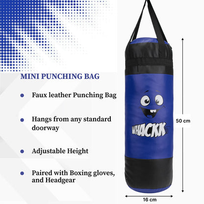 Whackk Blue Junior Kids Boxing Kit with Filled Punching Bag, Gloves and Headgear Bounce-Back |Training Bag for Boys & Girls
