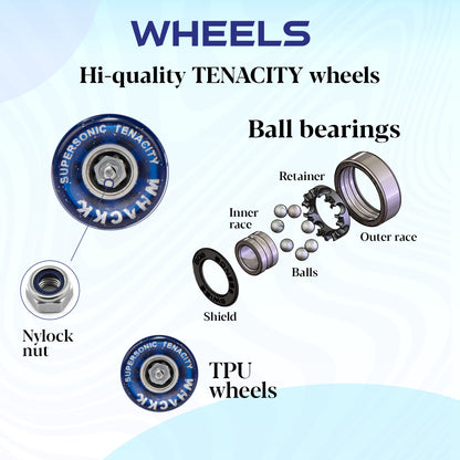 WHACKK Supersonic Senior Blue Adjustable Quad Roller Skates |Smooth Precision Ball Bearings |High Grip 55 mm PU Wheels |Secure Buckles & PVC Flap |Ages 6+