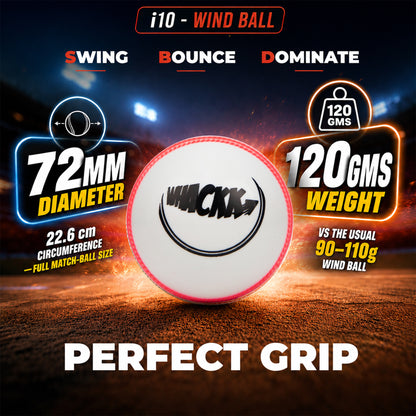 WHACKK I10 T-20 Wind Ball 72MM 120GMS White Premium Color 6 | Synthetic Practice Cricket Balls | Swing Balls for Match, Training, Indoor, Outdoor & Street Cricket