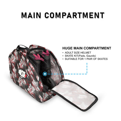 WHACKK Steezy 33L Printed Skating Bag Red | Water-Resistant Skate Backpack & Shoulder Bag with Helmet Pocket | Padded Roller Skate Bag for Kids & Adults