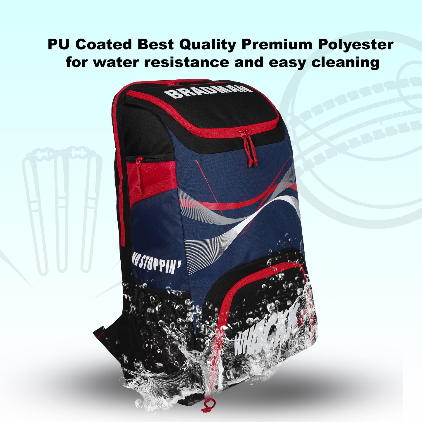 Bradman Blue Red Cricket Kitbag for Youth |Player Edition 2 Bat Pocket Shoe Pocket |Big Main Comp Fit 15.5 inch Leg Pad |Bottle Holders |Easy Access Pocket