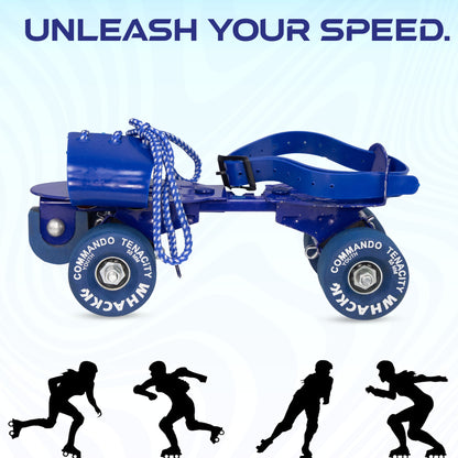 WHACKK Commando Senior Blue Roller Skates |Adjustable Quad Size 21–27 cm |Front Brake |High Precision Bearings |High Grip Rubber Wheels |Comfortable Secure Fit |Ages 6+