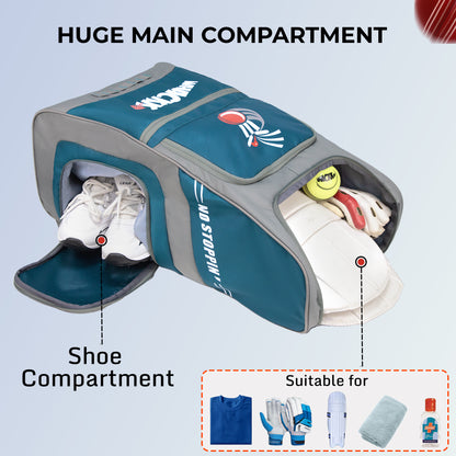 WHACKK Dev 65L Cricket Kit Bag Blue Grey| Quick Access Design| Spacious Main Compartment| Bat Holder| Shoe/Helmet Pocket| Bottle Holder| Padded Straps