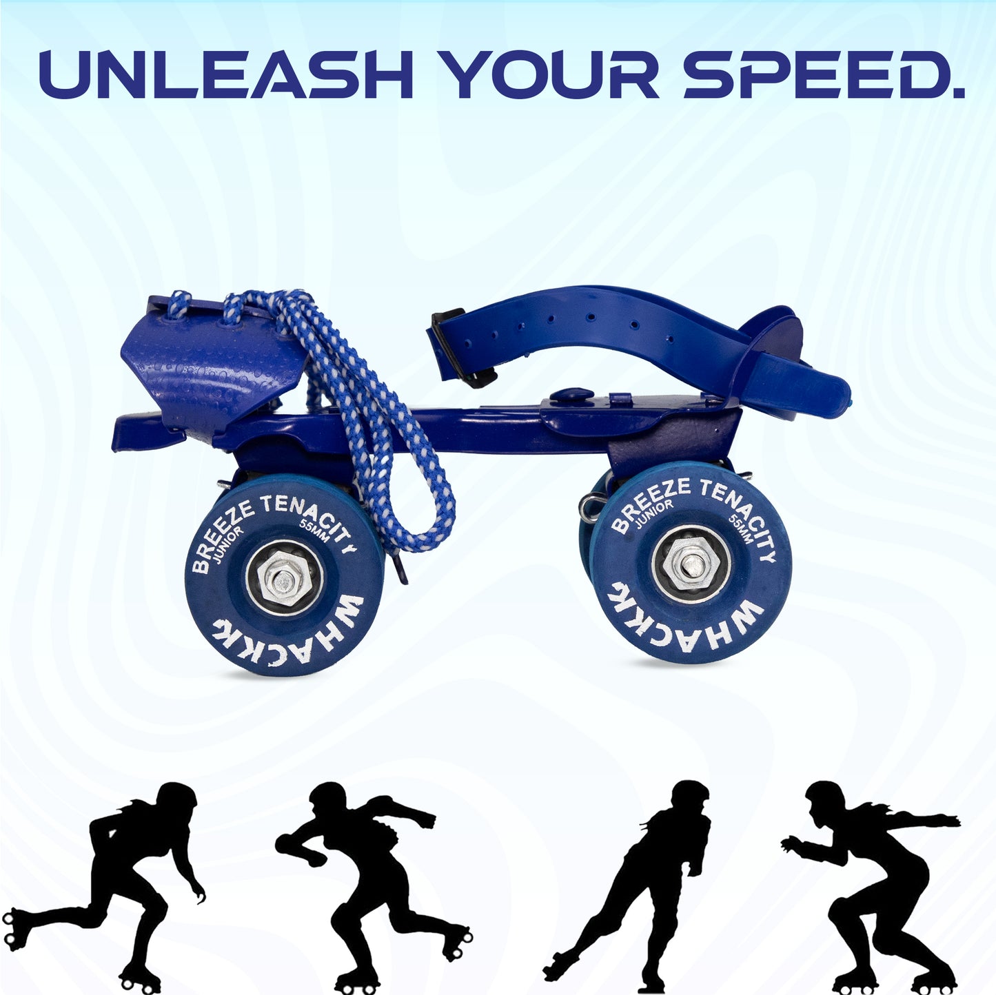WHACKK Breeze Junior Roller Skates for Kids 3-6 Years |Adjustable Quad Skates | Strong Metal Frame |55 mm Rubber Wheels |Smooth Ball Bearings |Secure Buckles & Lace System