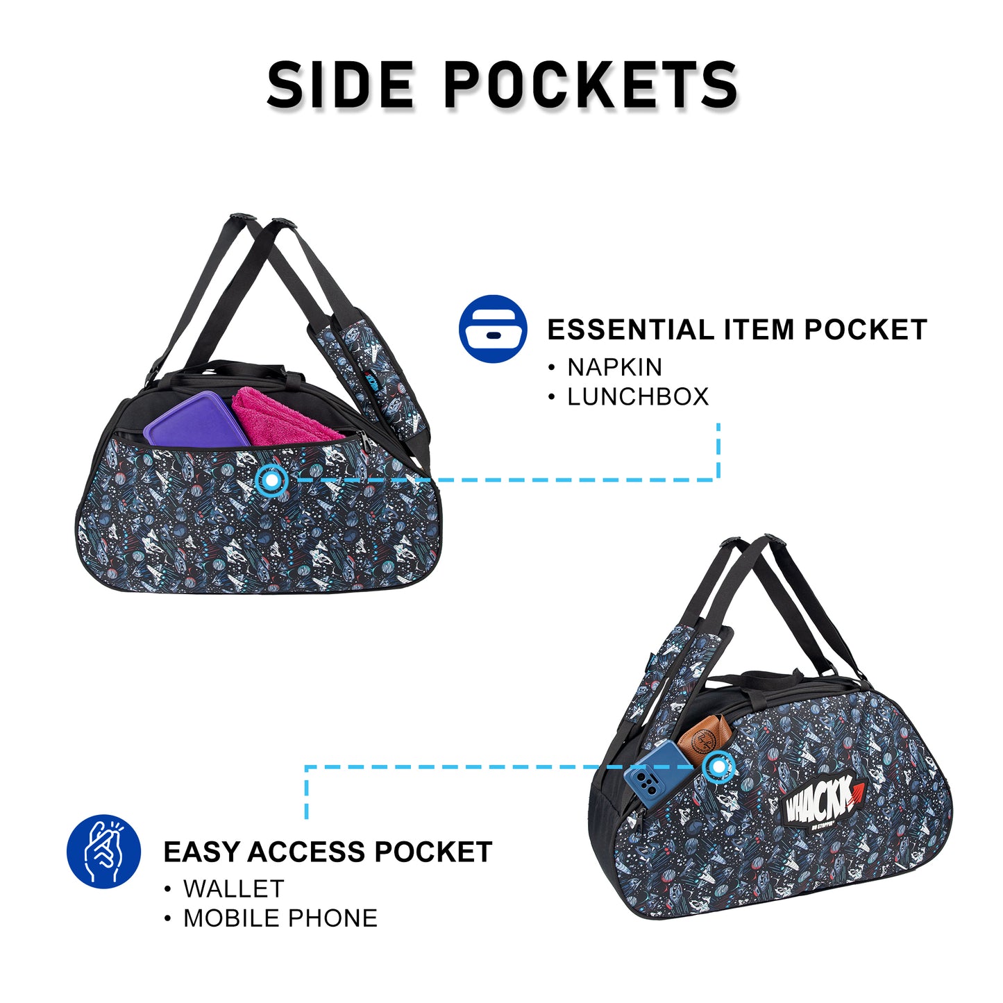 WHACKK Spin 38L Skating Bag  Black Print | 3-Way Carry Skate Backpack, Duffle & Shoulder Bag with Helmet Pocket | Padded Roller Skate Bag for Kids & Adults