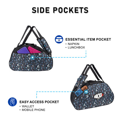 WHACKK Spin 38L Skating Bag  Black Print | 3-Way Carry Skate Backpack, Duffle & Shoulder Bag with Helmet Pocket | Padded Roller Skate Bag for Kids & Adults